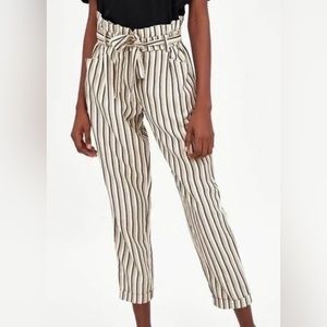 Zara TFR Collection Cream Striped Lyocell Casual‎